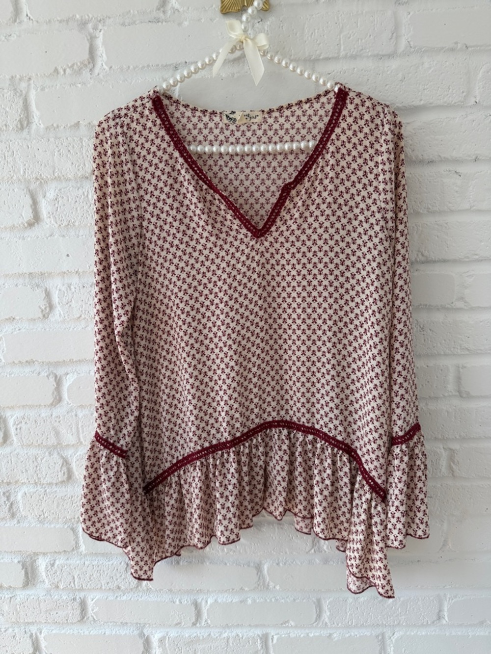 About A Girl Cream Blouse with Burgundy Floral Print